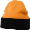Dvojitě pletená klasická čepice s barevným okrajem oranžová