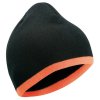 Dvojitě pletená těsně přiléhající čepice s kontrastním okrajem černá oranžová