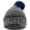 Zimní pletená čepice s kontrastními akcenty na okraji a bambulí modrá námořní