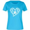 Dámské tričko s potiskem psí tlapičky srdce tyrkysová
