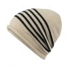 mb7132Elegantní pruhovaná pletená čepice s lehce zarolovaným okrajem krémová