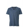 pánské módní tričko v barevném melíru s výstřihem do V modrý melír