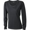 Lehce zúžené dámské triko s dlouhými rukávy a hlubokým výstřihem černá