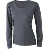 Lehce zúžené dámské triko s dlouhými rukávy a hlubokým výstřihem grafitová