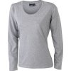 Lehce zúžené dámské triko s dlouhými rukávy a hlubokým výstřihem melír