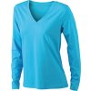Elastické dámské triko s dlouhými rukávy a výstřihem do V tyrkysová