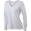 Elastické dámské triko s dlouhými rukávy a výstřihem do V bílá