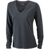 Elastické dámské triko s dlouhými rukávy a výstřihem do V černá