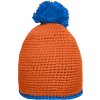 Pletená čepice s kontrastním pruhem a bambulí oranžová