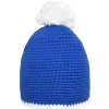 Pletená čepice s kontrastním pruhem a bambulí modrá královská bílá