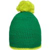 Pletená čepice s kontrastním pruhem a bambulí zelená