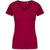 Dámské kvalitní jemné tričko s výstřihem do V červená bobulová