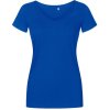 Dámské kvalitní jemné tričko s výstřihem do V modrá azurová