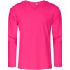 Pánské bavlněné triko s dlouhým rukávem s výstřihem do V růžová