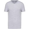 Pánské bavlněné tričko vyšší gramáže s výstřihem do V K357 šedý melír