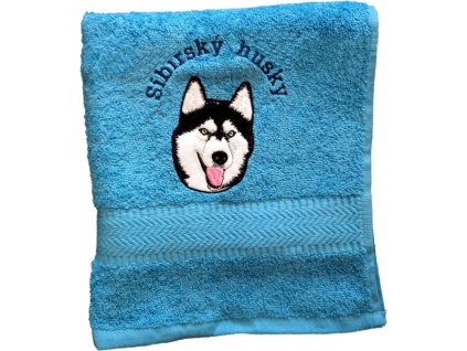 Ručník bavlněný s výšivkou Sibiřský husky