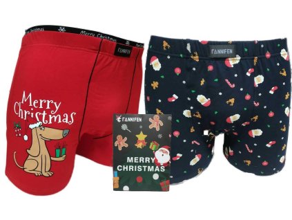 SET: Vánoční Boxerky FANNIFEN - Červený Pejsek a Modrý Vzor (2 Kusy)G5180