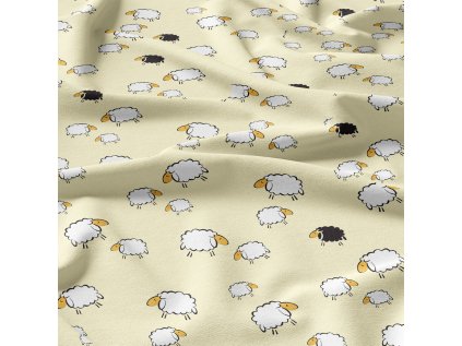 Bavlněné látky, metráž. Ovečky na Krémovém