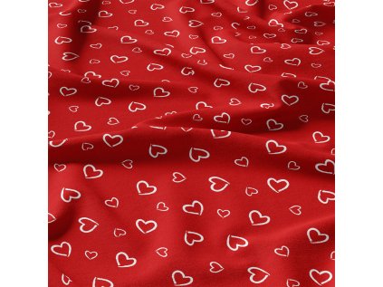 Dekorační bavlněná látka, metráž, Srdíčka Bílá na Červeném