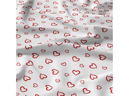 Dekorační bavlněná látka, metráž, Srdíčka Červená na Bílém