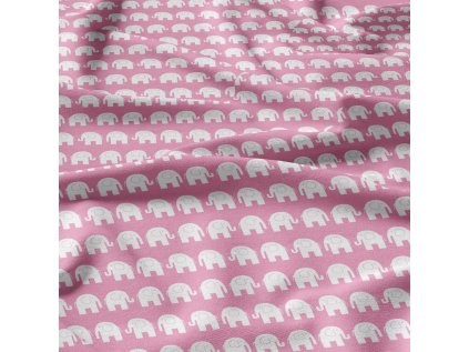 Bavlněné látky, metráž. Sloni na Růžovém