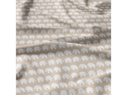Bavlněné látky, metráž. Sloni Bílé na Béžovém