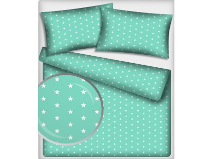 Dětská bavlněná látka Hvězdy Bílé na Mentolovém