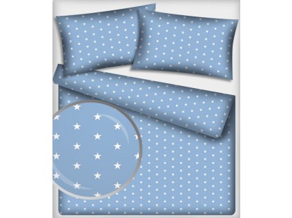 Dětská bavlněná látka Hvězdy Bílé na Modrém