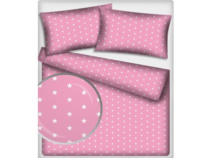 Dětská bavlněná látka Hvězdy Bílé na Růžovém