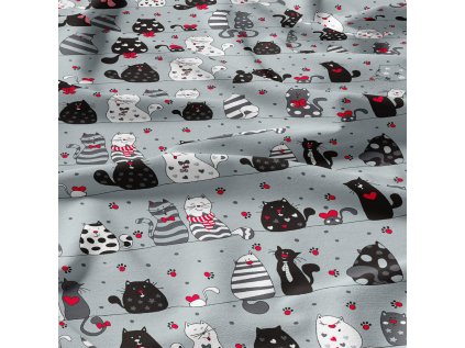 Bavlněná látka, metráž. Crazy cat na Šedém