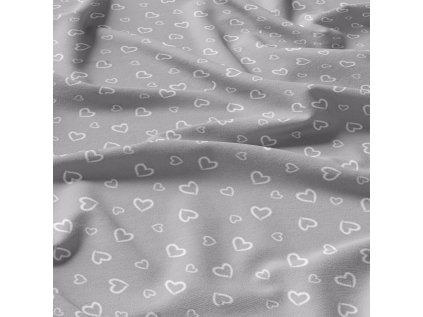 Dekorační bavlněná látka, metráž, Srdíčka Bílá na Šedém