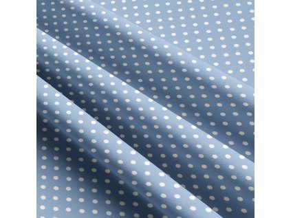 Dětské bavlněné látky, metráž. Puntík 4 mm, Bílý na Modrém