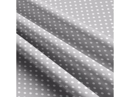 Dětské bavlněné látky, metráž. Puntík 4 mm, Bílý na Šedém