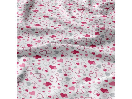 Dekorační bavlněná látka, metráž, Valentýnky Růžové na Bílém