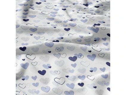 29120 5 dekoracni bavlnena latka metraz srdicka modra na bilem
