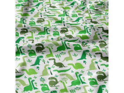 29126 2 bavlnena latka metraz dinosaury zelene na bilem