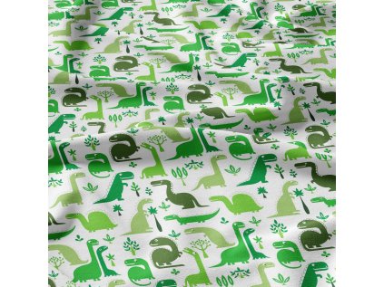 Bavlněná látka, metráž. Dinosaury Zelené na Bílém
