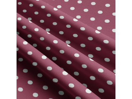 Dětské bavlněné látky, metráž. Puntík 22 mm, Bílý na Amarantovém