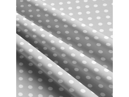 Dětské bavlněné látky, metráž. Puntík 10 mm, Bílý na Šedém