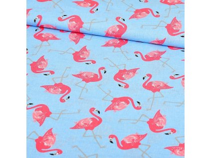 Bavlněné látky, metráž. Plameňák na Modrém