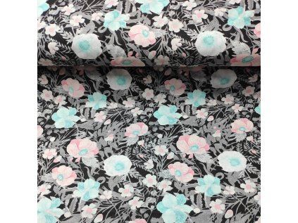 29315 5 bavlnena latka kyticky na cernem