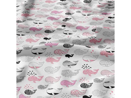 Dětská bavlněná látka metráž Velryba Růžová