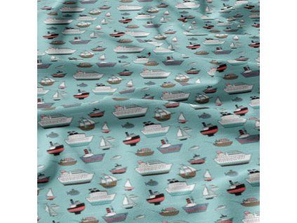 29345 5 detska bavlnena latka metraz lode na modrem