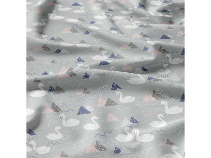 29855 2 bavlnene latky metraz labute na sedem