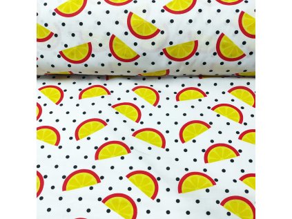 Bavlněná látka Citron na puntíků