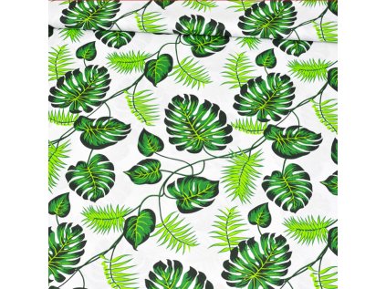 Bavlněná látka Palma Zelená na Bílém