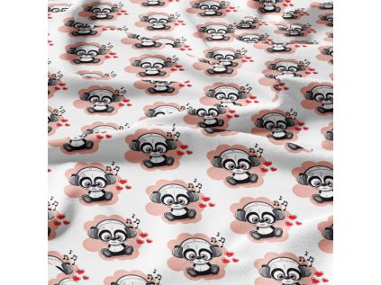 Bavlněná látka, metráž. Panda na Růžovém