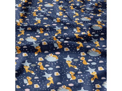 Bavlněné látky, metráž. Lišky na Modrém