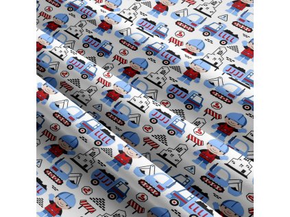 30188 2 detska bavlnena latka metraz stavebni stroje na modrem