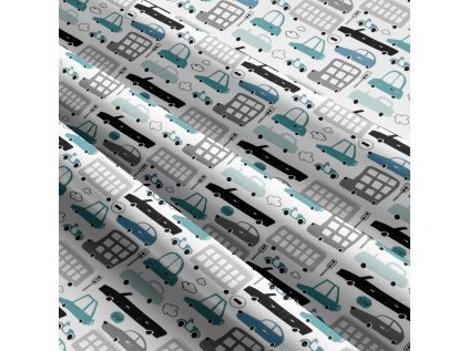 Dětská bavlněná látka metráž Auta na Tyrkysovém